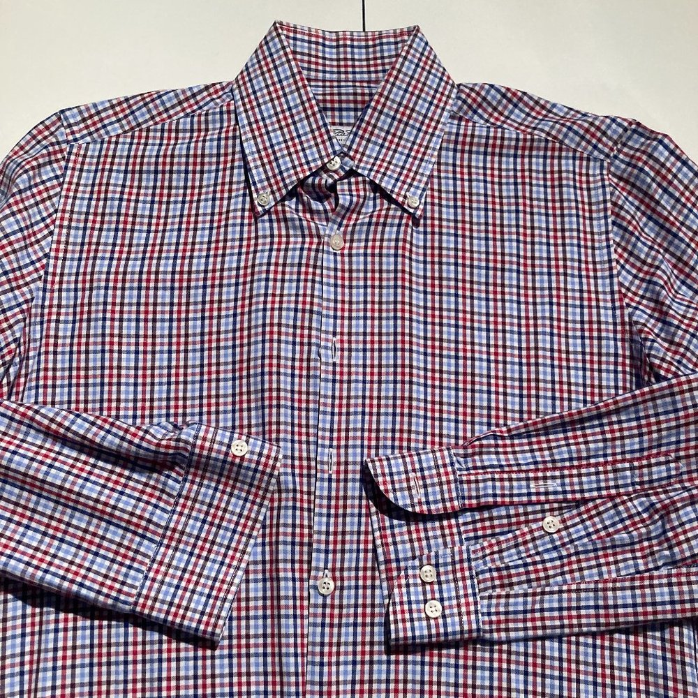 Piattelli Barneys New York Mens Long Sleeve Button Down Shirt Multicolor Checks